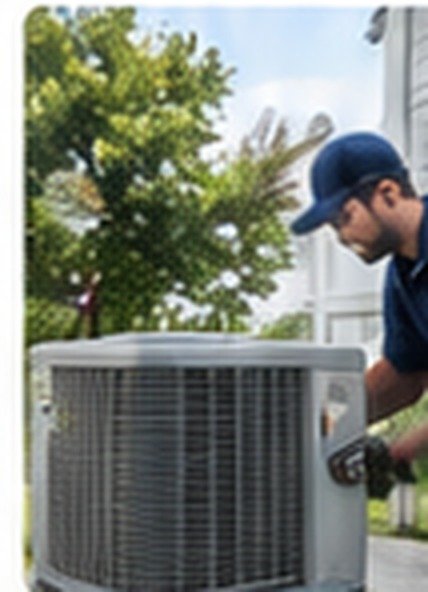 HVAC technician servicing an outdoor unit